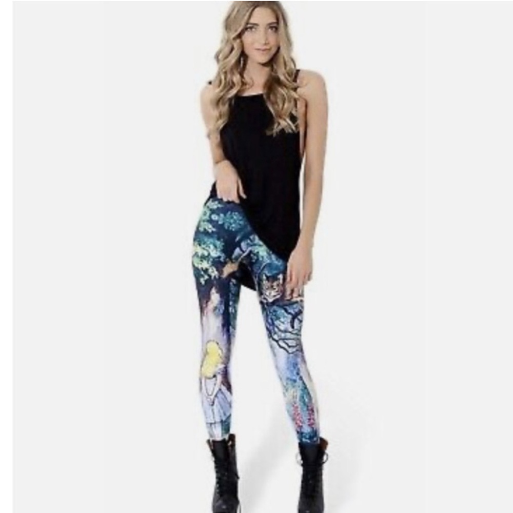 BLACKMILK Alice in Wonderland Cheshire Cat Leggings Rare Blue Green White Yellow